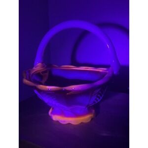 Vtg Imperial Glass Slag Glass Red White And Orange Swirl Basket UV Reactive!